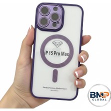 BMP GLOBAL Iphone 15 Pro Max Uyumlu Simli Magsafe Destekli Işıltılı Şeffaf Kılıf