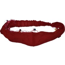 Lastikli Boncuklu Düz Renk Kırmızı Paşüt Model Saç Bandı Bandana