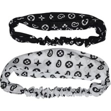 Lastikli Paraşüt Bandana Siyah Beyaz Desenli