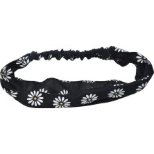 Lastikli Paraşüt Bandana Siyah Papatya Desenli
