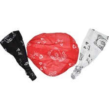 Lastikli Paraşüt Bandana 3 Lü Kedi Desenli Bandana Seti