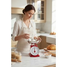 Akayev Retro Analog Mutfak Terazisi - Kırmızı Gövde, Gümüş Kase