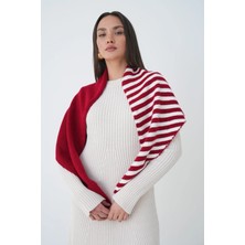 Mg Otantik Kadın Çizgili Üçgen Şal Atkı Yumuşak Dokulu Omuz Şalı