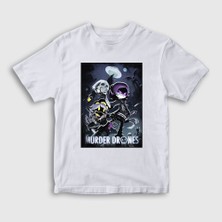 Presmono Unisex Çocuk Beyaz Poster Murder Drones T-Shirt