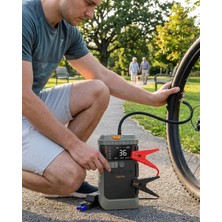 UMD Tekno Araç Lastik Basınç Pompası Akü Takviye Powerbank ve Sos Işıklı Çok Fonksiyonlu Cihaz