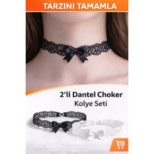 Liora De Mar 2’li Dantel Choker Kolye Seti Siyah Beyaz – Fiyonklu Zarif Boyun Aksesuarı
