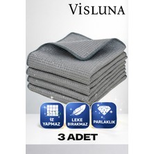 Visluna 3’lü Gri Mikrofiber Cam ve Ayna Temizlik Bezi 40X40 cm – Iz Bırakmayan Parlak Yüzey Temizlik Bezi