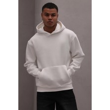 Tena Erkek Ekru Kapüşonlu Üç Iplik  Basic Sweatshirt