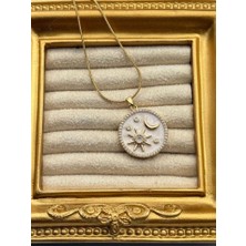 Taqi'm Jewelry Sedefli Zirkon Taşlı Çelik Kolye 45CM