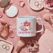 Ivart Üzgün Hamster Çalışıyorum Sus Baskılı Premium Beyaz Porselen D Kulplu Kupa Bardak-Hediye