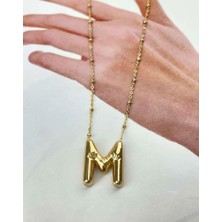 Taqi'm Jewelry Gold Çelik Balon Harf Kolye (M Harfi) 45 cm