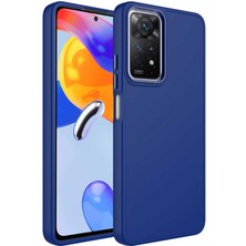 FLAMENKO Xiaomi Redmi Note 11 Global Kılıf Metal Çerçeve ve Buton Tasarımlı Silikon Flmk Luna Kapak-Lacivert