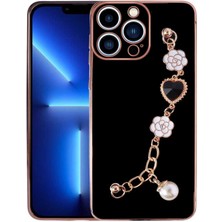 FLAMENKO iPhone 13 Pro Kılıf El Tutamaçlı Kamera Korumalı Flmk Taka Silikon Kapak-Siyah