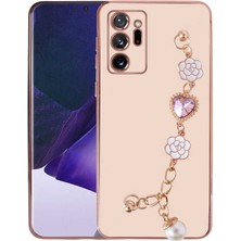 FLAMENKO Galaxy Note 20 Ultra Kılıf El Tutamaçlı Kamera Korumalı Flmk Taka Silikon Kapak-Pembe