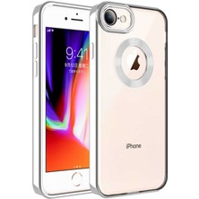 FLAMENKO Apple iPhone 8 Kılıf Kamera Korumalı Logo Gösteren Flmk Omega Kapak-Gümüş