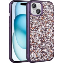 FLAMENKO Apple iPhone 15 Kılıf Parlak Taşlı Tasarım Flmk Linea Kapak-Derin Mor