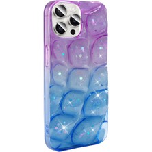 FLAMENKO Apple iPhone 15 Pro Kılıf Simli 3D Desenli Flmk Hacar Kapak-Mor-Mavi