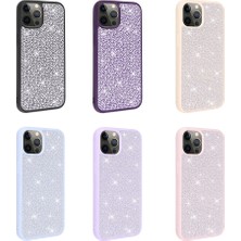 FLAMENKO Apple iPhone 12 Pro Max Kılıf Parlak Taşlı Tasarım Flmk Ston Kapak-Lila