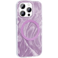 FLAMENKO Apple iPhone 14 Pro Max Kılıf Magsafe Şarj Özellikli Fırça Boya Desenli Flmk Palet Kapak-Pembe