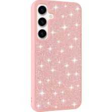 FLAMENKO Galaxy S24 Kılıf Parlak Taşlı Tasarım Flmk Pırlanta Kapak-Pembe