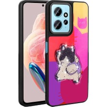 FLAMENKO Xiaomi Redmi Note 12 4g Kılıf Parlayan Kabartmalı Ikonik Figürlü Flmk Amas Silikon Kapak-Mor