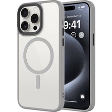 FLAMENKO Apple iPhone 15 Pro Max Kılıf Mat Arka Yüzey Wireless Şarj Özellikli Flmk Flet Magsafe Kapak-Titanyum