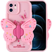 FLAMENKO Apple iPhone 12 Kılıf Kamera Korumalı Figür Tasarımlı Flmk Kapya Kapak-Pembe Açık