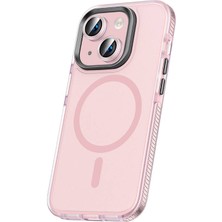FLAMENKO Apple iPhone 15 Plus Kılıf Airbagli Magsafe Wireless Şarj Özellikli Lens Koruyuculu Flmk Klaptika Kapak-Pembe