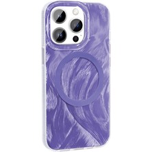 FLAMENKO Apple iPhone 14 Pro Max Kılıf Magsafe Şarj Özellikli Fırça Boya Desenli Flmk Palet Kapak-Mor