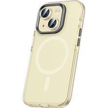 FLAMENKO Apple iPhone 15 Plus Kılıf Airbagli Magsafe Wireless Şarj Özellikli Lens Koruyuculu Flmk Klaptika Kapak-Sarı