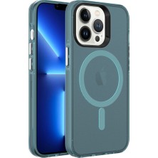 FLAMENKO Apple iPhone 13 Pro Kılıf Flmk Magsafe Şarj Özellikli Buzlu Transparan C-Pro Sert Kapak-Yeşil