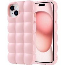 FLAMENKO Apple iPhone 15 Kılıf Parlak Esnek Silikon Flmk Dom Dom Kapak-Pembe
