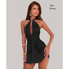 Intive Lingerie Intive Love Derin Dekolte Yakası Halka Detaylı Siyah Mini Gecelik/elbise