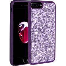 FLAMENKO Apple iPhone 8 Plus Kılıf Parlak Taşlı Tasarım Flmk Ston Kapak-Derin Mor