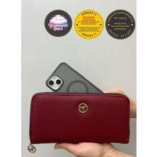 Shiny Ever Büyükboy Telefon Bölmeli Deri Kadın Cüzdan El Çantası Bordo Gold Detaylı