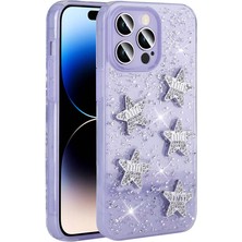 FLAMENKO Apple iPhone 14 Pro Max Kılıf Airbagli Simli Arka Yüzey Flmk Işıltı Silikon Kapak-Lila