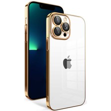 FLAMENKO Apple iPhone 13 Pro Max Kılıf Kamera Korumalı Renkli Çerçeveli Flmk Garaj Kapak-Gold
