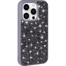 FLAMENKO Apple iPhone 14 Pro Kılıf Parlak Taşlı Tasarım Flmk Pırlanta Kapak-Gri