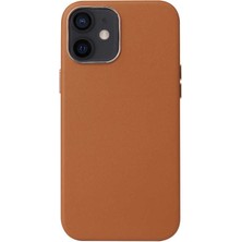 FLAMENKO iPhone 12 Mini Kılıf Flmk Leathersafe Wireless Kapak-Kahverengi