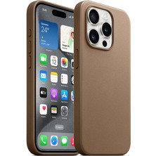 FLAMENKO Apple iPhone 15 Pro Kılıf Flmk Magsafe Şarj Özellikli Mikro Fiber Optimal Kapak-Kahverengi