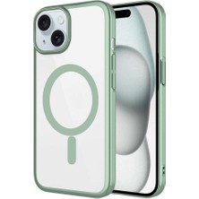 FLAMENKO Apple iPhone 15 Kılıf Wireless Şarj Özellikli Sert Pc Flmk Mat Riksos Magsafe Kapak-Yeşil