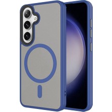 FLAMENKO Galaxy S24 Kılıf Sert Pc Arka Yüzey Wireless Şarj Özellikli Flmk Flet Magsafe Kapak-Lacivert