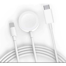 FLAMENKO Beyaz Akıllı Saat Wireless To Lightning Type-C Şarj Kablosu 1.2m