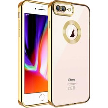 FLAMENKO Apple iPhone 8 Plus Kılıf Kamera Korumalı Logo Gösteren Flmk Omega Kapak-Gold