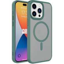 FLAMENKO Apple iPhone 15 Pro Kılıf Mat Arka Yüzey Wireless Şarj Özellikli Flmk Flet Magsafe Kapak-Yeşil