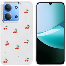 FLAMENKO Redmi 15C Kılıf Airbag Tasarımlı Simli Şeffaf Zore Kutup Kapak - Kiraz