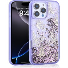 FLAMENKO iPhone 15 Pro Max Uyumlu Kılıf Sıvılı Simli Kelebek Baskılı Şeffaf Arka Yüzey Flmk Glis Silikon Kapa