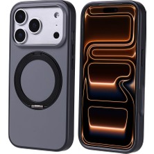 FLAMENKO iPhone 17 Pro Kılıf M-Safe Şarj Özellikli Standlı Flmk Proton Silikon Kapak - Siyah