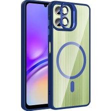 FLAMENKO Galaxy A07 Kılıf Standlı ve Kamera Lens Hediyeli Zore Etro Kapak - Lacivert