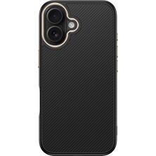 FLAMENKO iPhone 16 Plus Kılıf M-Safe Şarj Özellikli Karbon Fiber Görünümlü Flmk Antina Kapak - Siyah